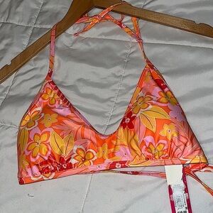 Retro Orange floral Bikini Top Size XL